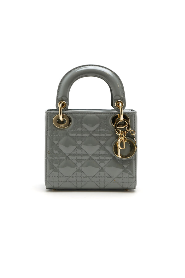 Christian Dior  Patent Cannage Mini Lady Dior Grey Stone