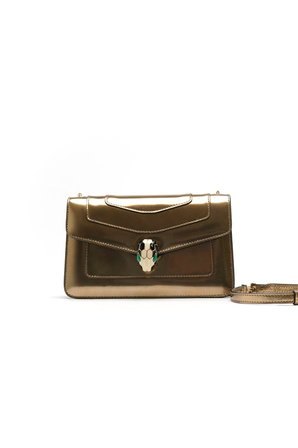 Bvlgari  Metallic Calfskin Serpenti Forever Crossbody Bag Bronze