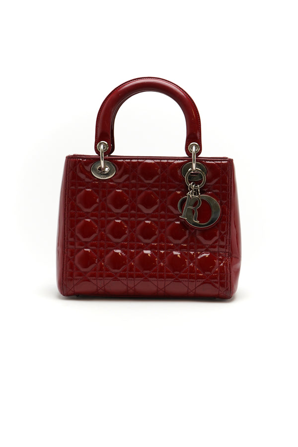 Christian Dior  Patent Cannage Medium Lady Dior Burgundy Red