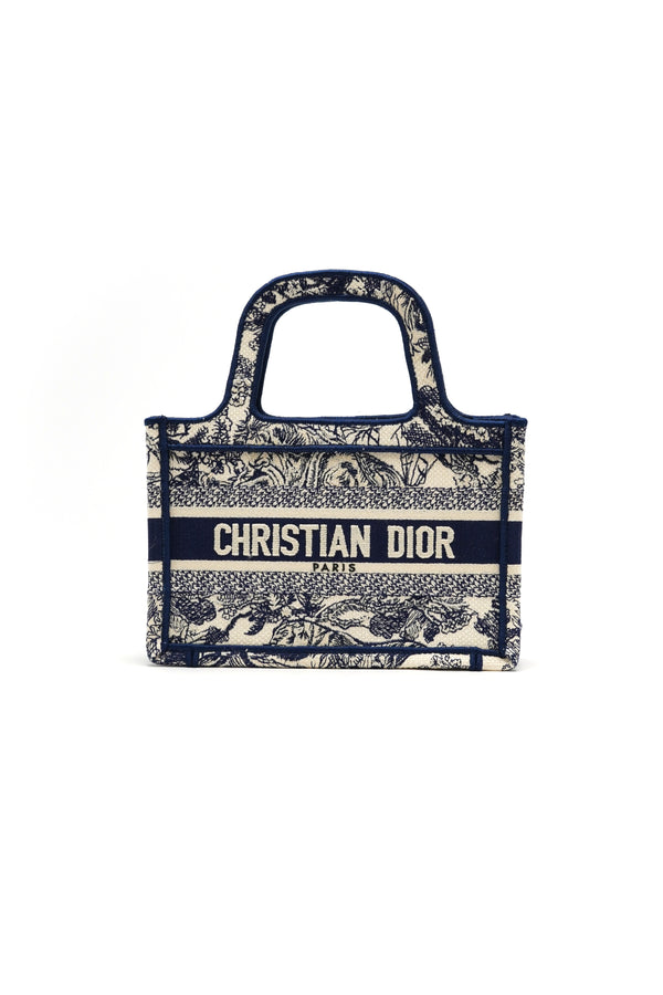 Christian Dior  Canvas Embroidered Mini Toile De Jouy Book Tote Blue