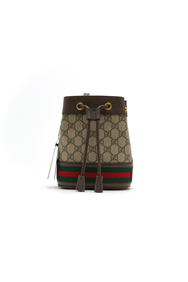 Gucci  GG Supreme Monogram Web Mini Ophidia Bucket Bag Brown