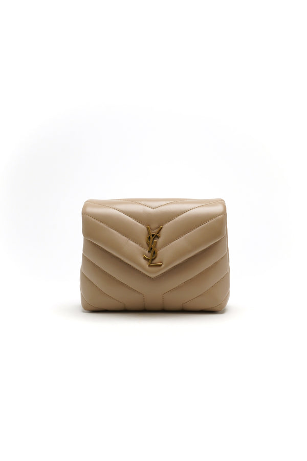 Saint Laurent Calfskin Y Quilted Monogram Toy Loulou Crossbody Bag Dark Beige