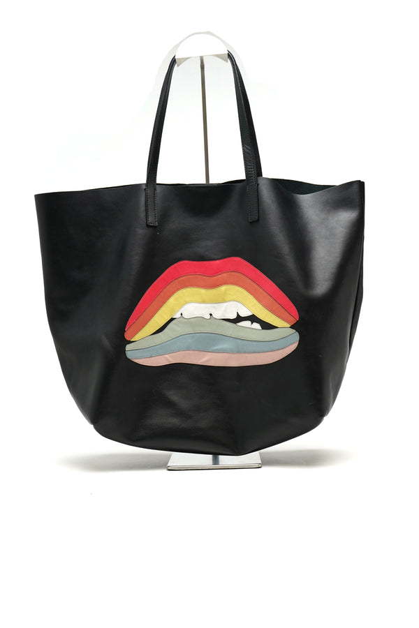 Red Valentino Rainbow Lips Patch Leather Tote