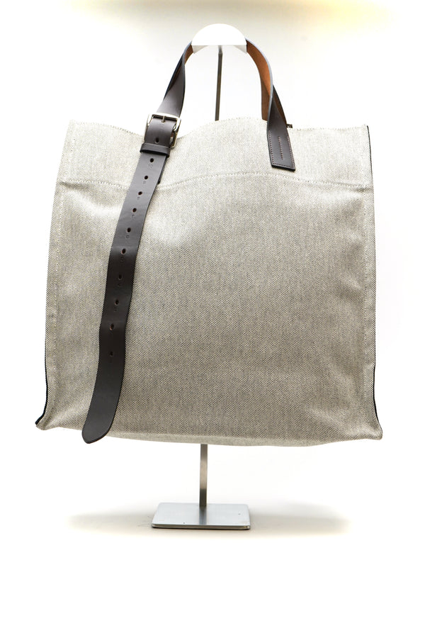 Hermes  Canvas Calfskin Etriviere Shopping Tote Encre