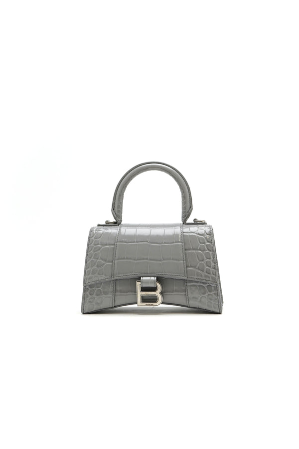 Balenciaga  Shiny Calfskin Crocodile Embossed Small Hourglass Top Handle Bag Balenciaga Grey