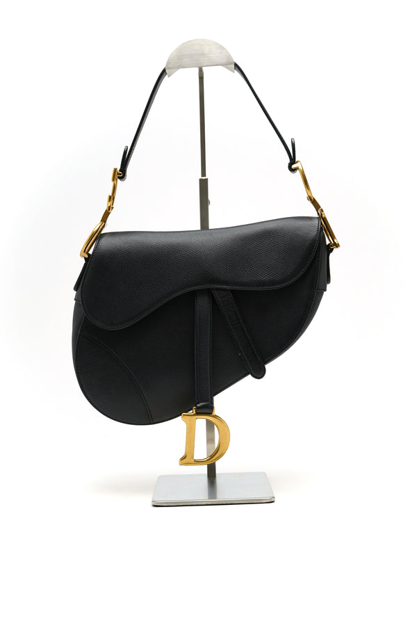 Christian Dior Medium Grained Calfskin Saddle Bag Black