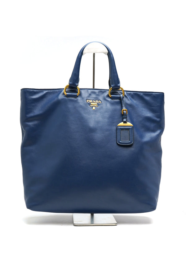 Prada Soft Calf Shopping Tote Blue