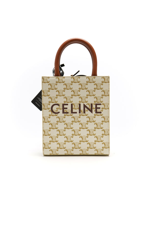 Celine Triomphe Canvas Calfskin Mini Vertical Cabas Tan