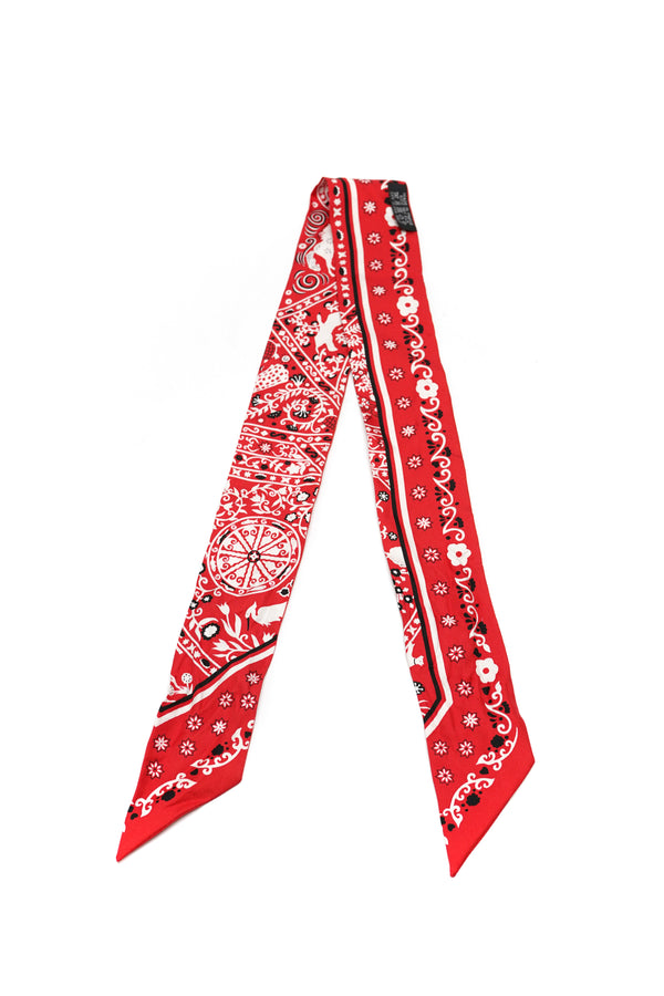Hermes  Silk Peuple Du Vent Bandana Twilly Rouge Noir Blanc