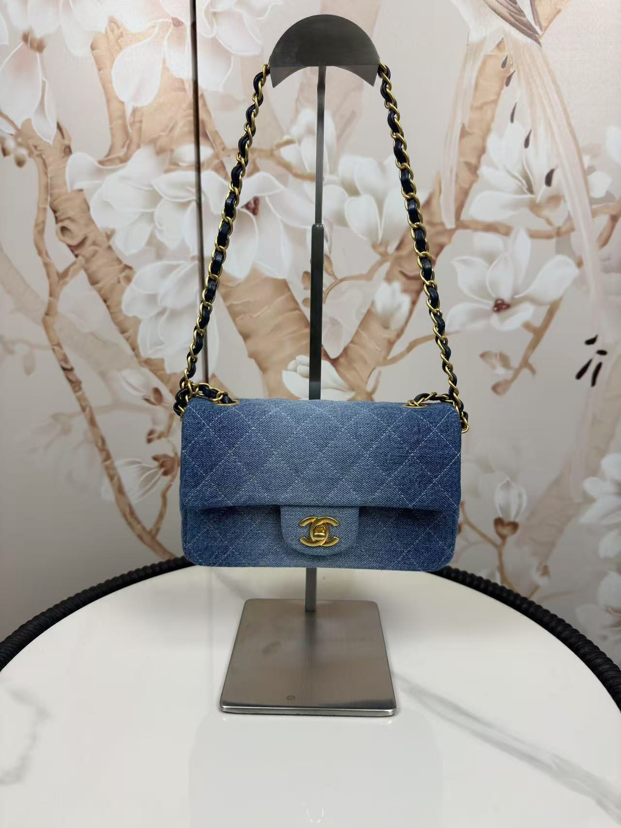 Chanel Washed Denim Quilted Mini Rectangular Flap Blue – Million Bag