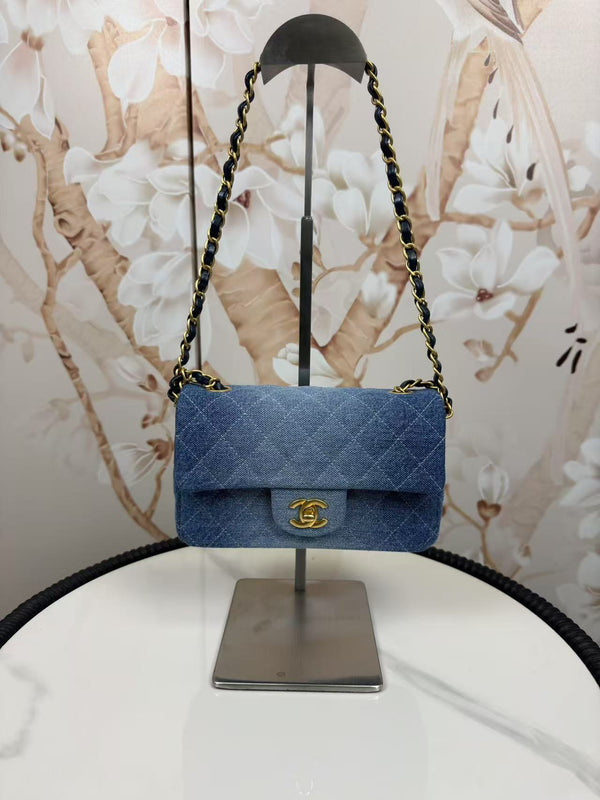 Chanel  Washed Denim Quilted Mini Rectangular Flap Blue