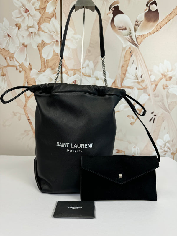 Saint Laurent  Lambskin Teddy Drawstring Bag Black