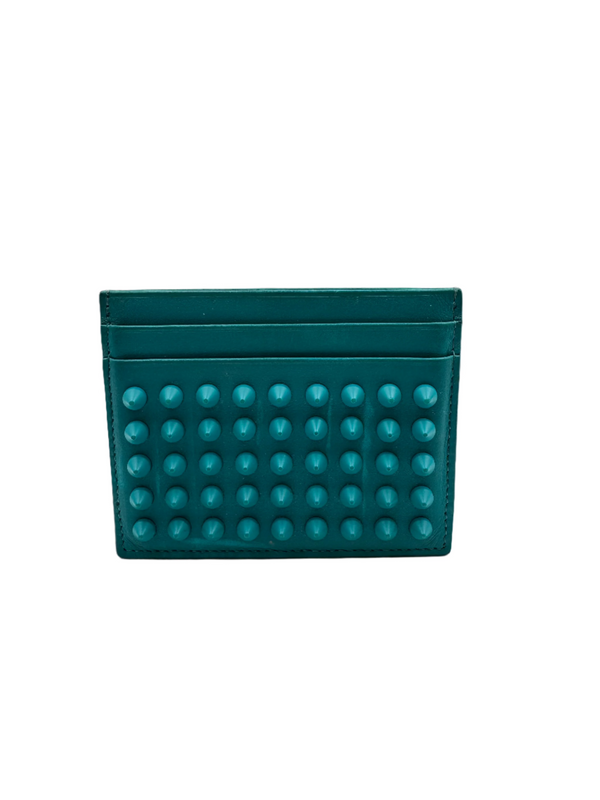Christian Louboutin Green Leather Studded Kios Card Holder