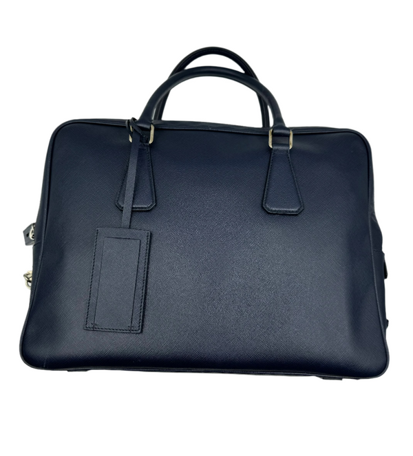 Prada Saffiano Leather Men Briefcase Blue