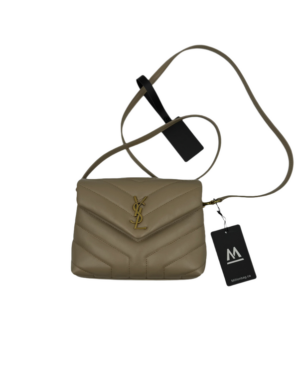 Saint Laurent Calfskin Y Quilted Monogram Toy Loulou Crossbody Bag Dark Beige