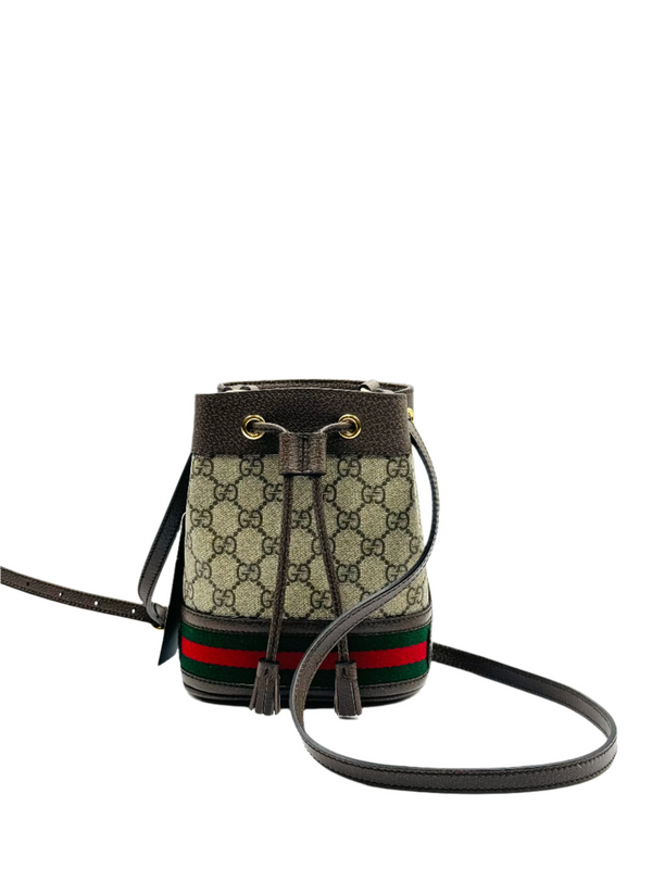 Gucci  GG Supreme Monogram Web Mini Ophidia Bucket Bag Brown