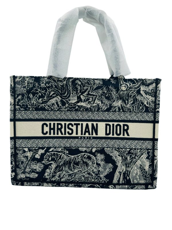 Christian Dior  Canvas Embroidered Medium Toile De Jouy Reverse Book Tote Blue