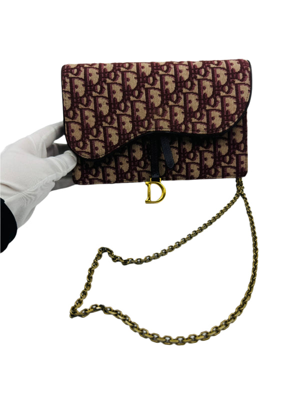 Christian Dior  Oblique Saddle Chain Pouch Burgundy