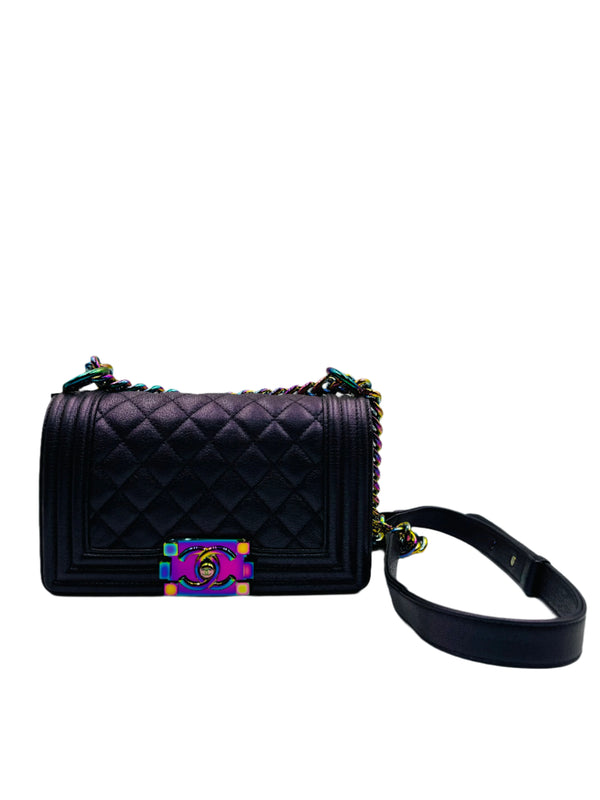 Chanel  Iridescent Goatskin Quilted Small Boy Flap Purple