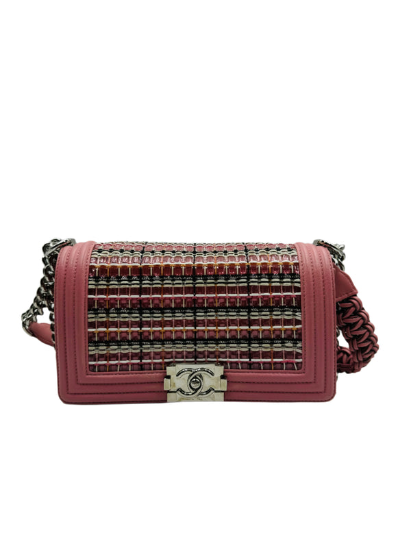 Chanel Boy Flap Bag Woven PVC with Lambskin Old Medium