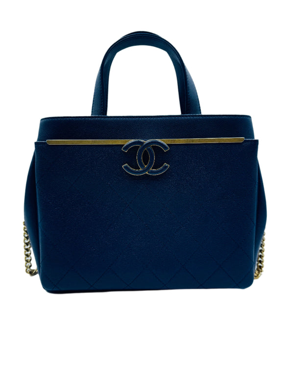 Chanel  Grained Calfskin Stitched Small Lady Coco Top Handle Tote Navy
