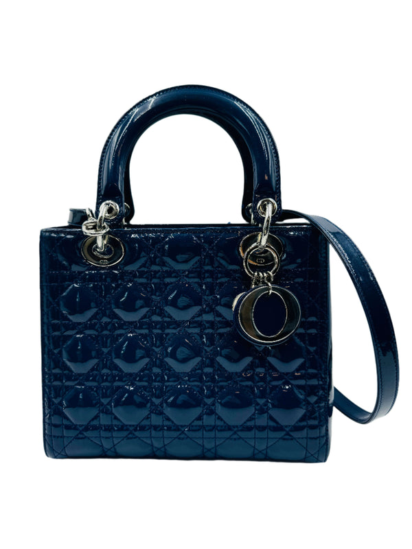 Christian Dior  Patent Cannage Medium Lady Dior Navy Blue