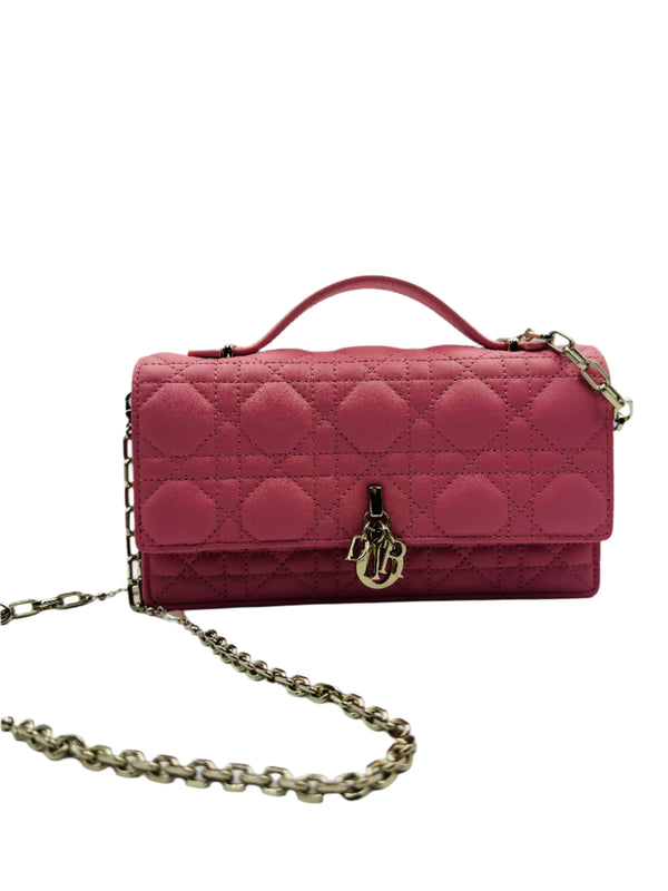 Christian Dior  Lambskin Cannage Mini My Dior Top Handle Clutch Dark Pink