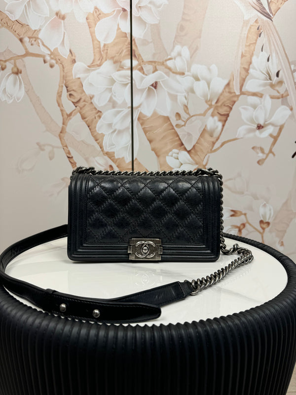 Chanel Calfskin Double Stitch Medium Boy Flap Black