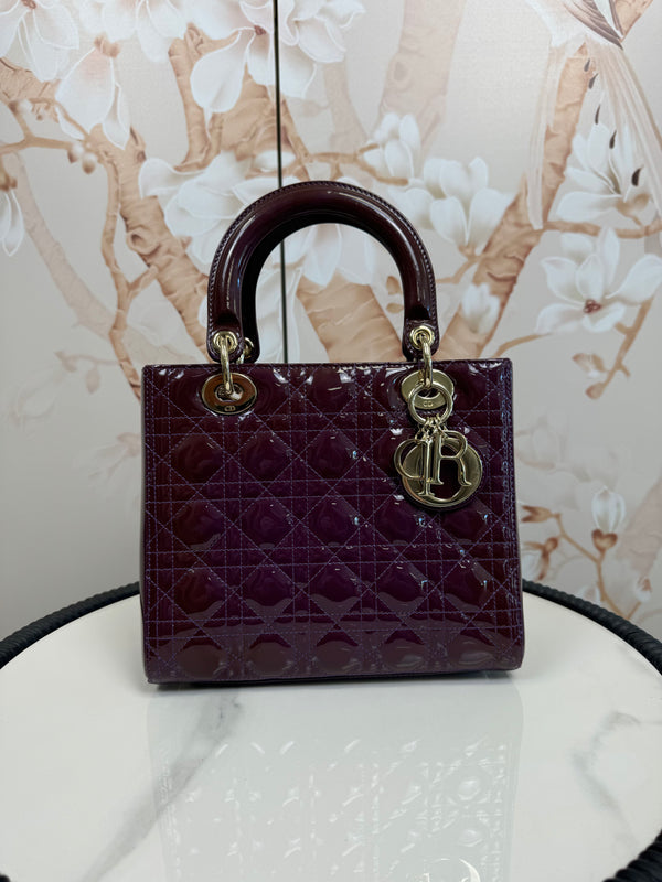 Christian Dior Patent Cannage Medium Lady Dior Purple
