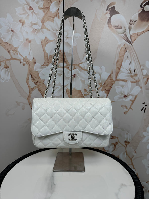 Chanel Classic Jumbo Single Flap Bag white