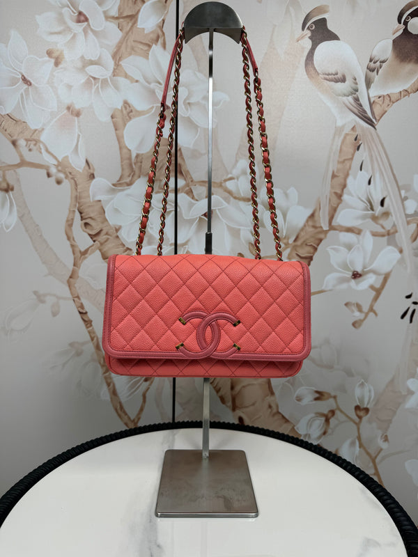 Chanel  Caviar Quilted Medium CC Filigree Flap Pink