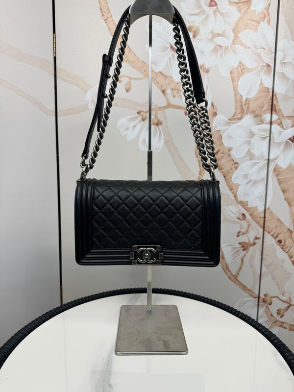 Chanel  Lambskin Quilted Medium Boy Flap Black