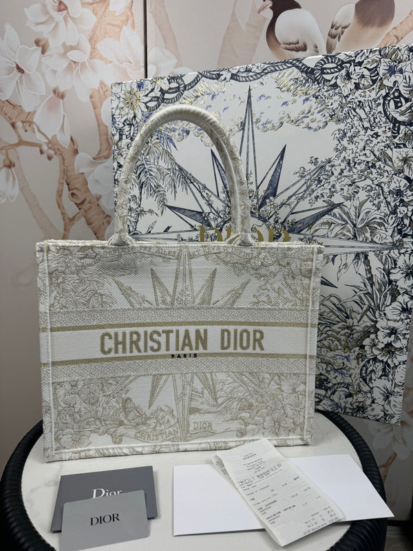 Christian Dior  Canvas Embroidered Medium Rêve d'Infini Book Tote Gold