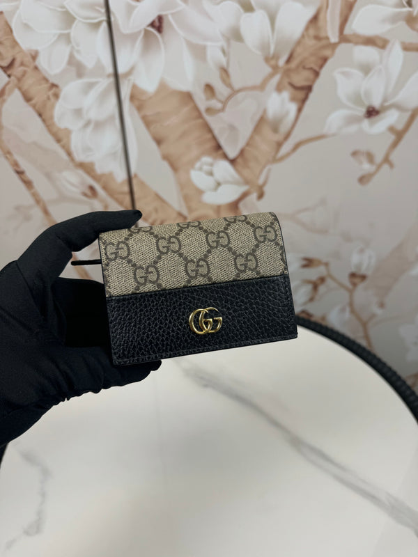 Gucci  Dollar Calfskin GG Supreme Monogram GG Marmont Card Case Black Beige Ebony