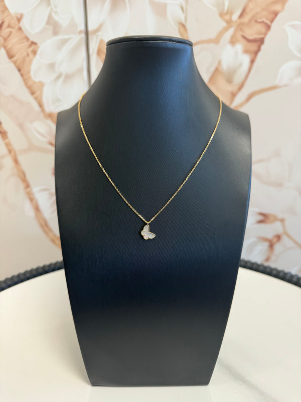 Van Cleef & Arpels  18K Yellow Gold Mother of Pearl Sweet Alhambra Butterfly Pendant Necklace