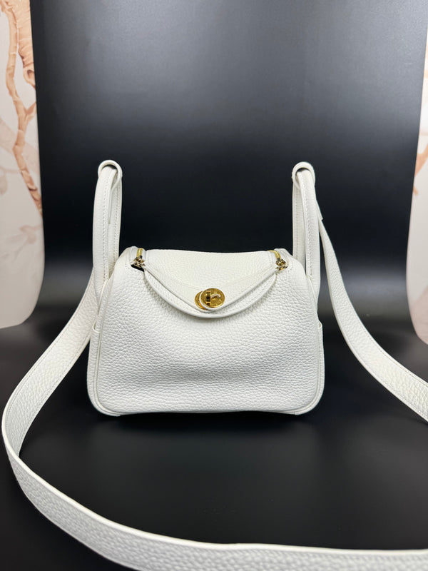 Hermes  Taurillon Clemence Mini Lindy 20 New White