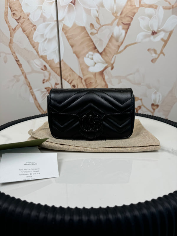 Gucci  Calfskin Matelasse Monochrome GG Marmont Chain Belt Bag Black