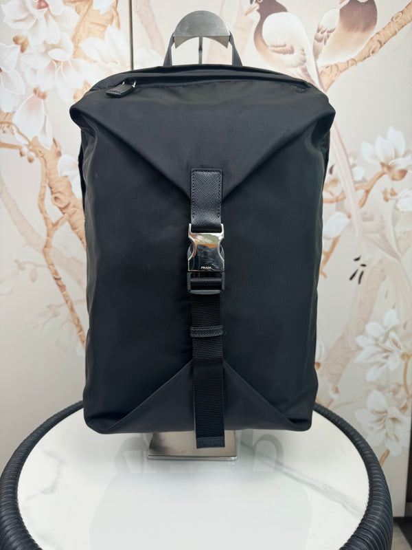 Prada Tesut Montana Backpack Nylon Rucksack Black Shoulder Bag
