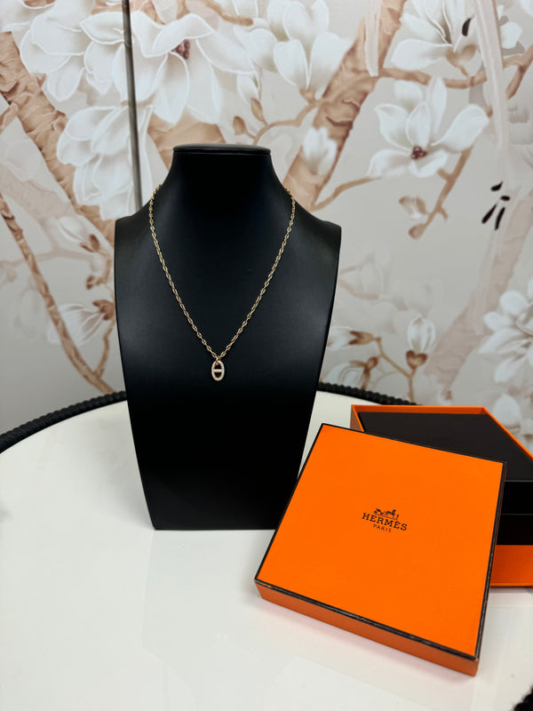 Hermes  18K Rose Gold Diamond PM New Farandole Pendant Necklace ST