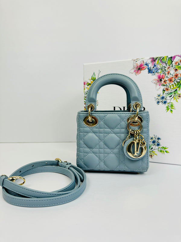 Christian Dior  Lambskin Cannage Micro Lady Dior Cloud Blue