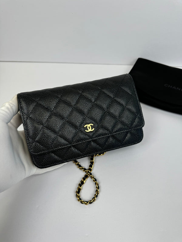 Chanel  Caviar Quilted CC Turnlock Wallet On Chain Black