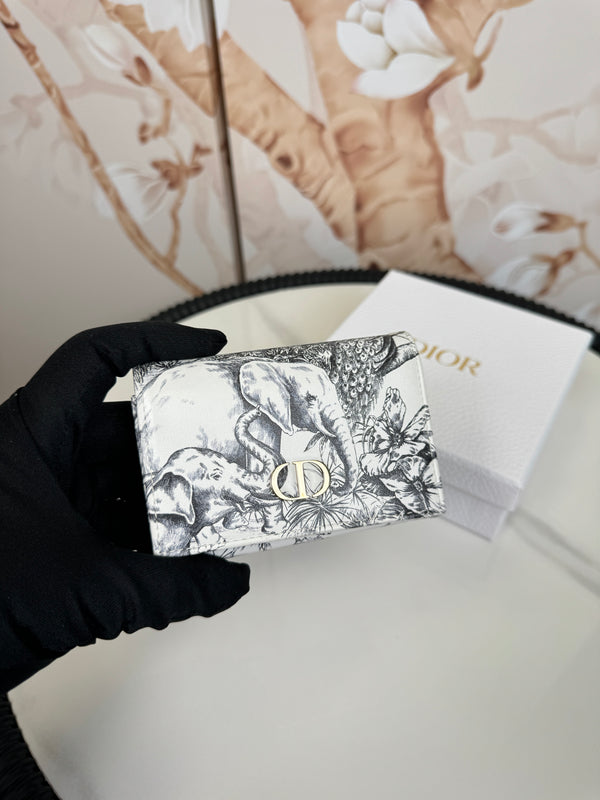 Christian Dior Caro Elephant Wallet Black / White Coated Canvas
