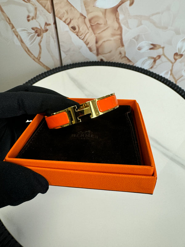 Hermes  Enamel Narrow Clic Clac H Bracelet GM Orange