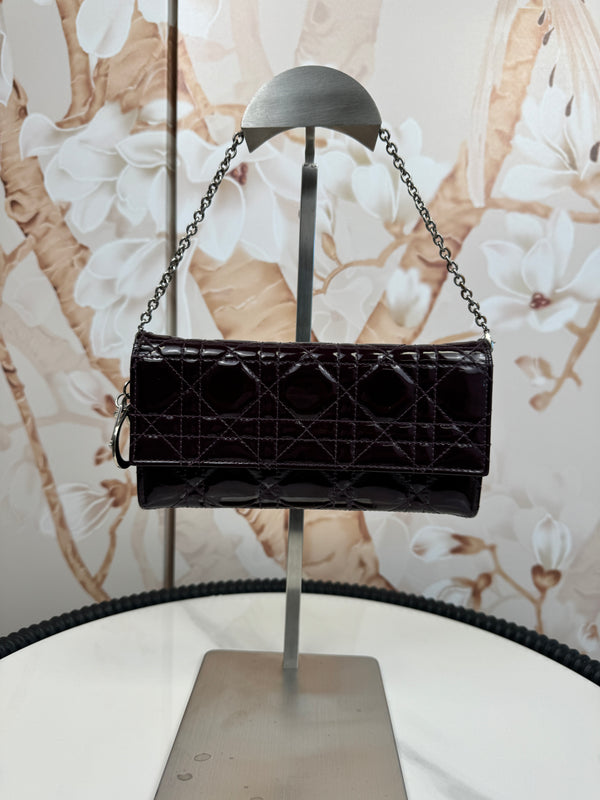 Christian Dior  Patent Cannage Rendezvous Chain Wallet Purple