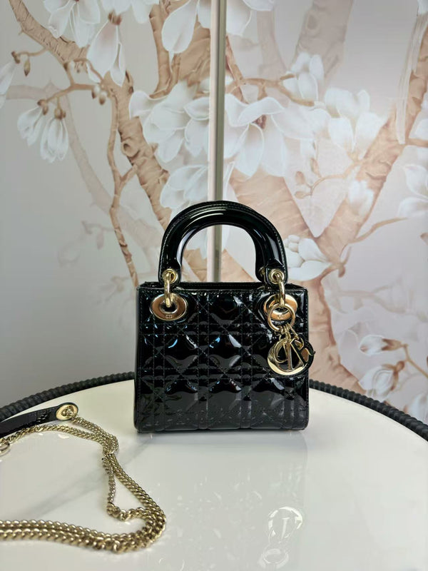Christian Dior Patent Cannage Mini Lady Dior Black
