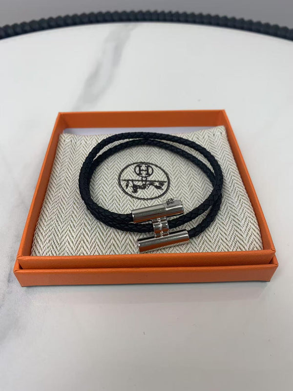 Hermes  Swift Double Wrap Cord Tournis Tresse Bracelet Black