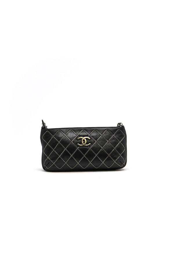 Chanel Lambskin Surpique Stitch Pochette Black