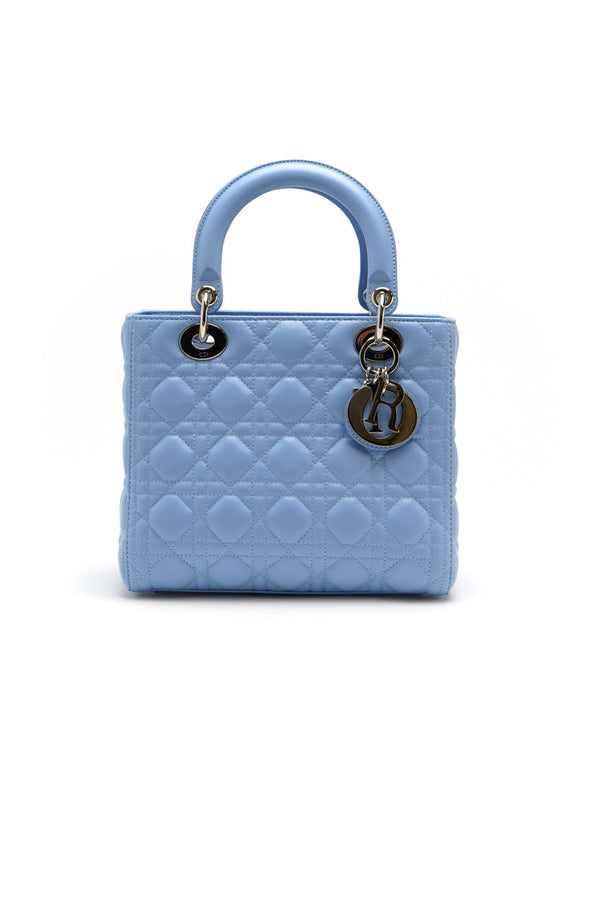 Christian Dior  Lambskin Cannage Medium Lady Dior Light Blue