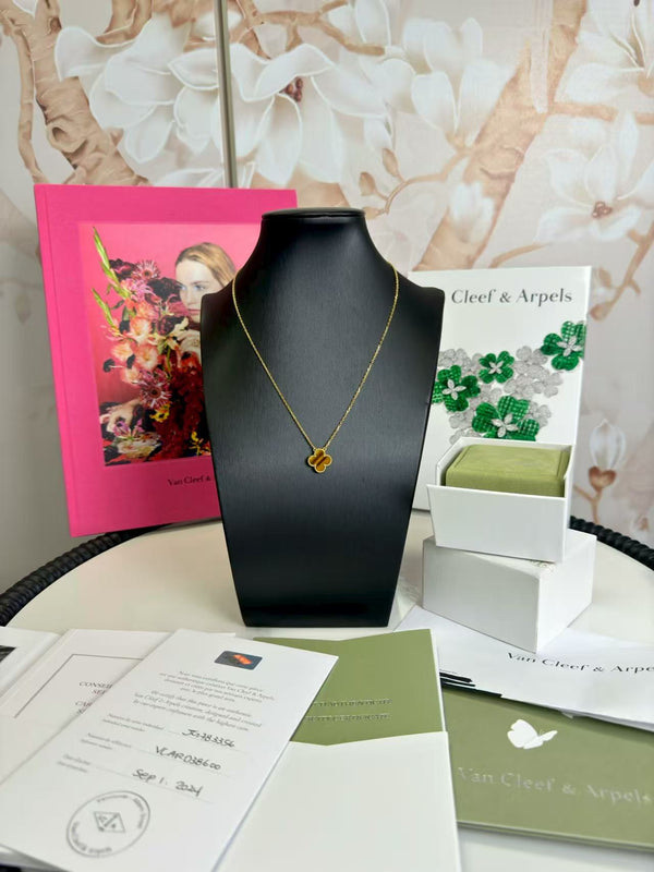 Van Cleef & Arpels  18K Yellow Gold Tiger Eye Vintage Alhambra Pendant Necklace
