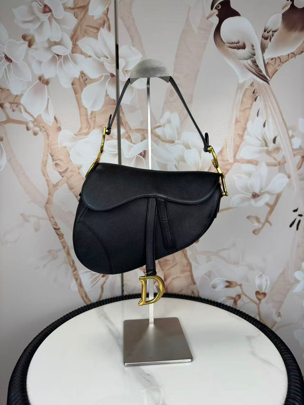 Christian Dior Medium Grained Calfskin Saddle Bag Black